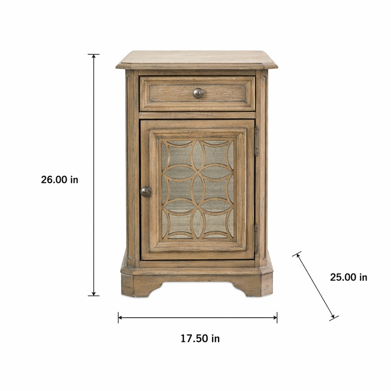 Pemberly Row Mirrored Chair Side Table in Weathered Bisque with Bead Molding