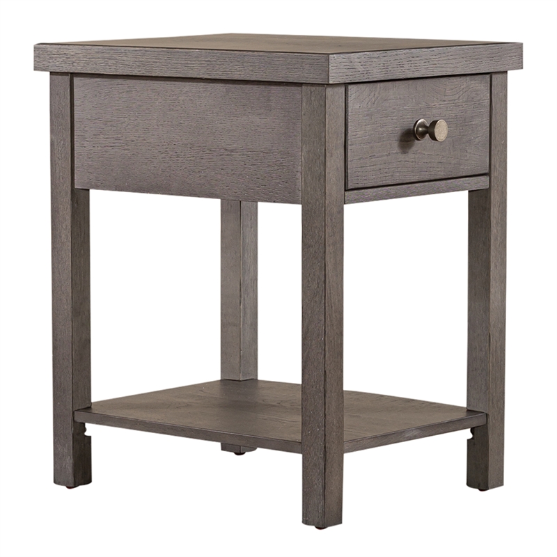 Pemberly Row Dark Gray Drawer Chair Side Table with Dovetail Construction