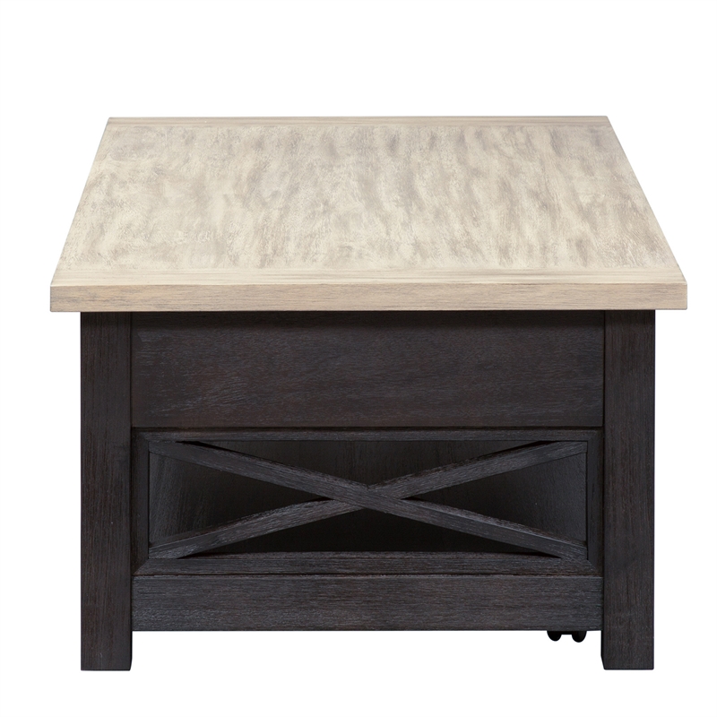 Pemberly Row Lift Top Cocktail Table in Charcoal and Ash with English Drawer