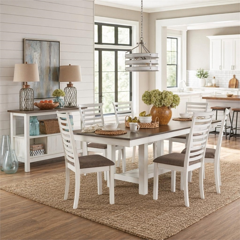 Pemberly Row 7-Piece Two-Tone Trestle Dining Set with Storage Shelf