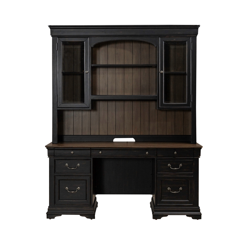 Pemberly Row Credenza and Hutch with File Drawers in Aged Charcoal
