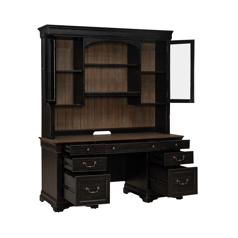 Pemberly Row Credenza and Hutch with File Drawers in Aged Charcoal