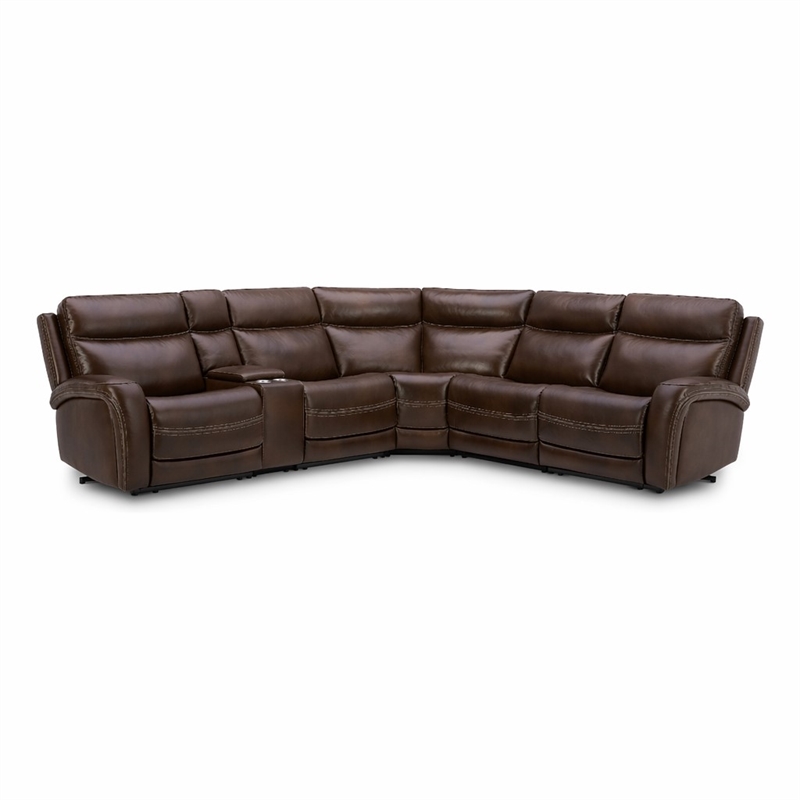 Pemberly Row Blair 6-Piece Transitional Leather Sectional in Brown