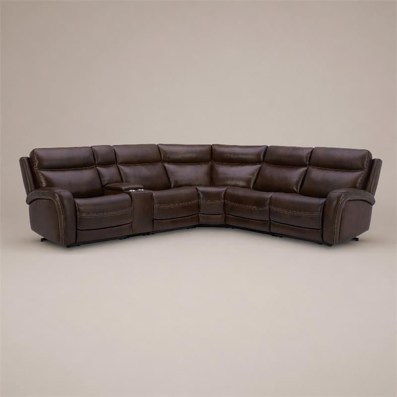 Pemberly Row Blair 6-Piece Transitional Leather Sectional in Brown