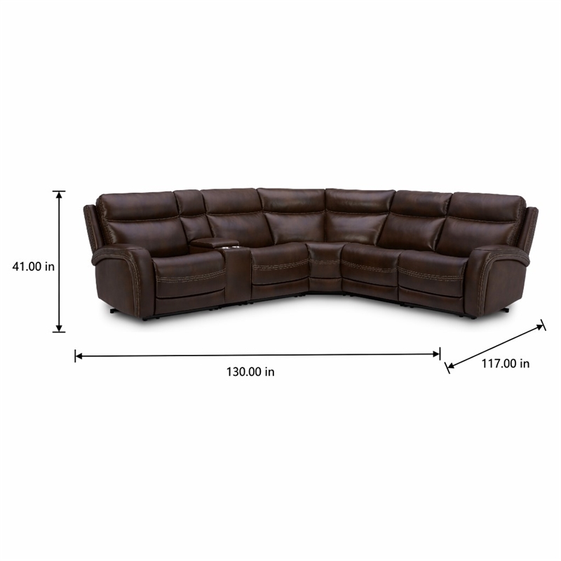 Pemberly Row Blair 6-Piece Transitional Leather Sectional in Brown