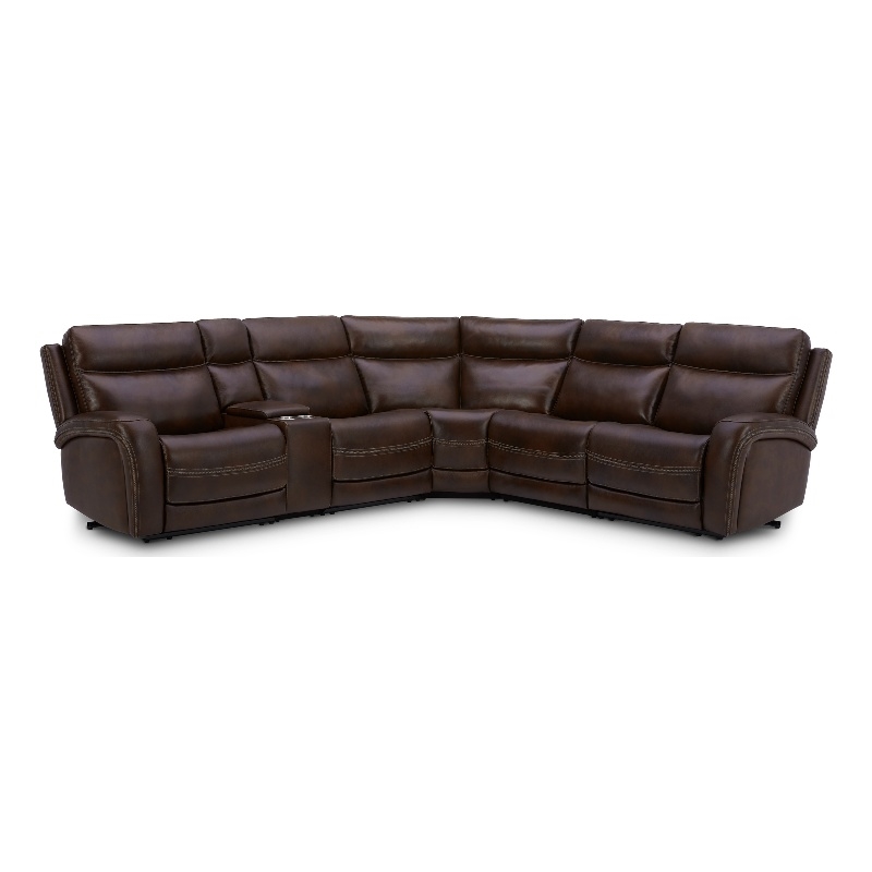 Pemberly Row Blair 6-Piece Transitional Leather Sectional in Brown