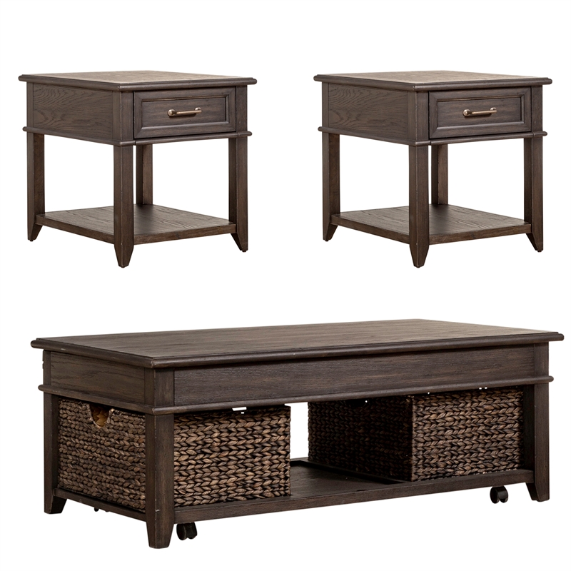 Pemberly Row 3-Piece Wood Cocktail Table Set with Casters in Espresso