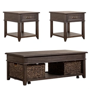 Pemberly Row 3-Piece Wood Cocktail Table Set with Casters in Espresso