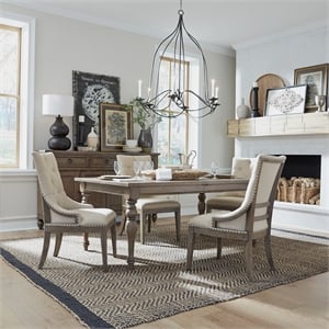 Pemberly Row Farmhouse 5 Piece Leg Table Set with Tufted Back Chairs