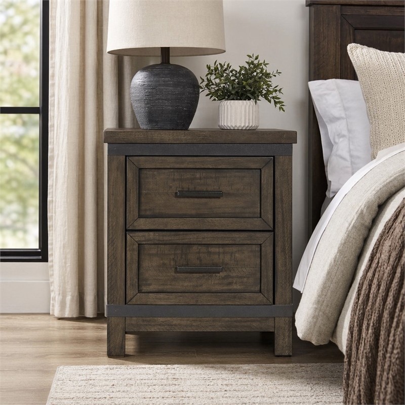 Pemberly Row Dark Gray 2 Drawer Night Stand with Dovetail Drawer Glides