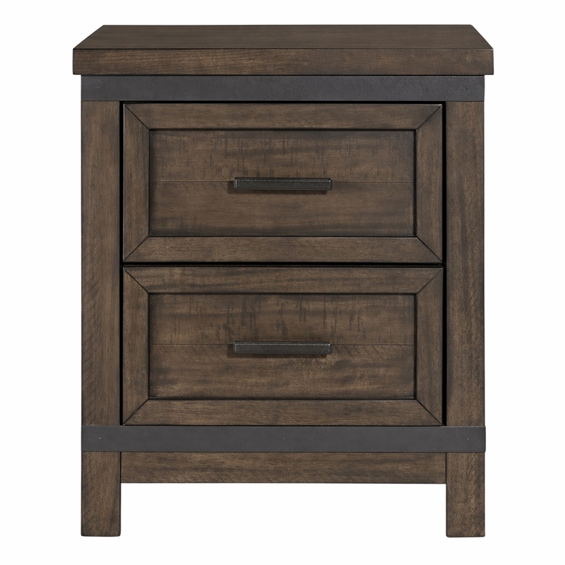 Pemberly Row Dark Gray 2 Drawer Night Stand with Dovetail Drawer Glides