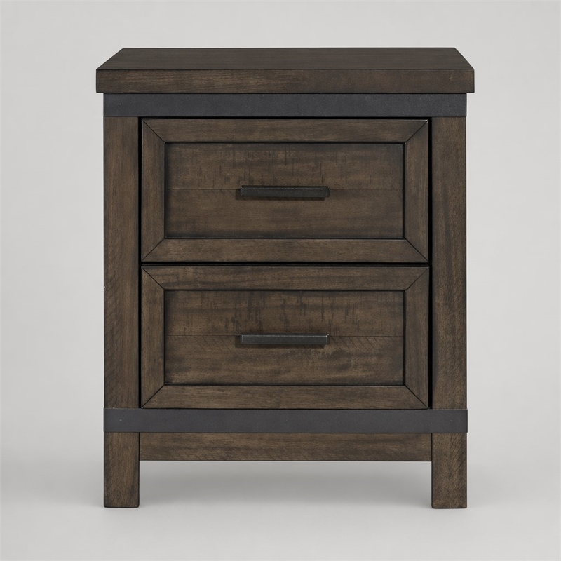Pemberly Row Dark Gray 2 Drawer Night Stand with Dovetail Drawer Glides