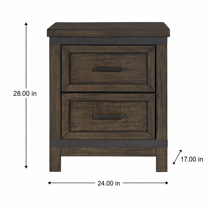 Pemberly Row Dark Gray 2 Drawer Night Stand with Dovetail Drawer Glides