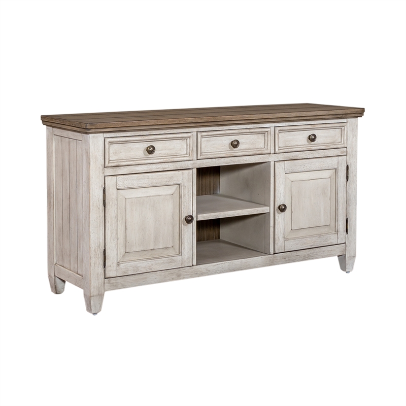 Pemberly Row White 56 Inch Tile TV Console with Dovetail Construction