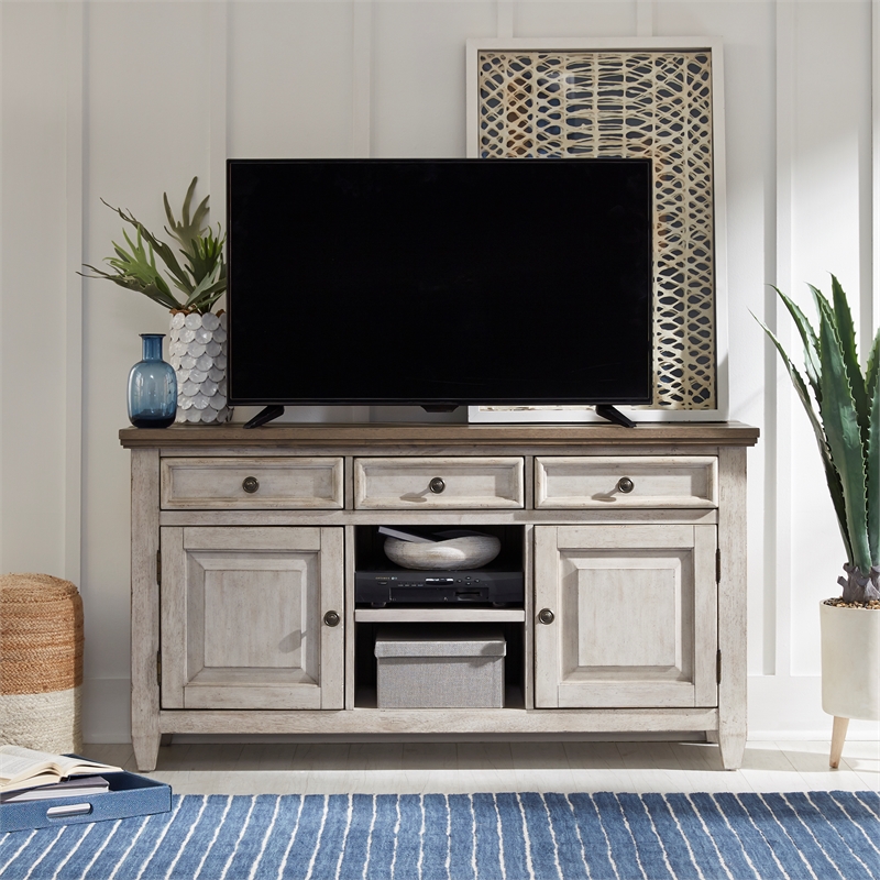 Pemberly Row White 56 Inch Tile TV Console with Dovetail Construction