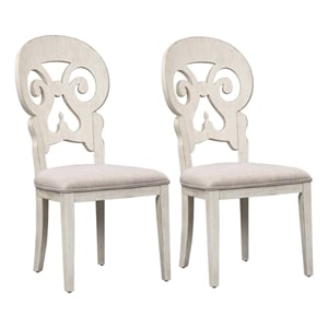 Pemberly Row White Splat Back Side Chair Set of 2 in Khaki Linen