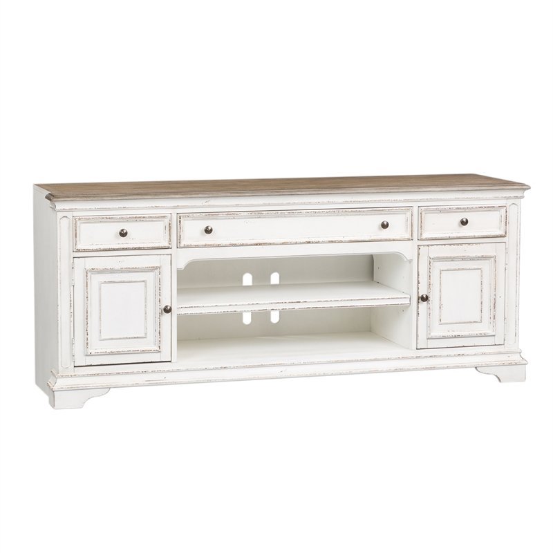 Pemberly Row White Entertainment TV Stand with Dovetail Construction