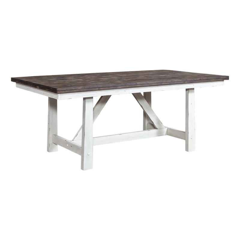 Pemberly Row White Fixed Top Trestle Table with Solid Wood Top