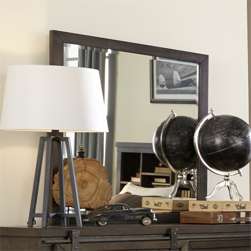 Pemberly Row Dark Gray Mirror with Heavy Distressing and Beveled Case