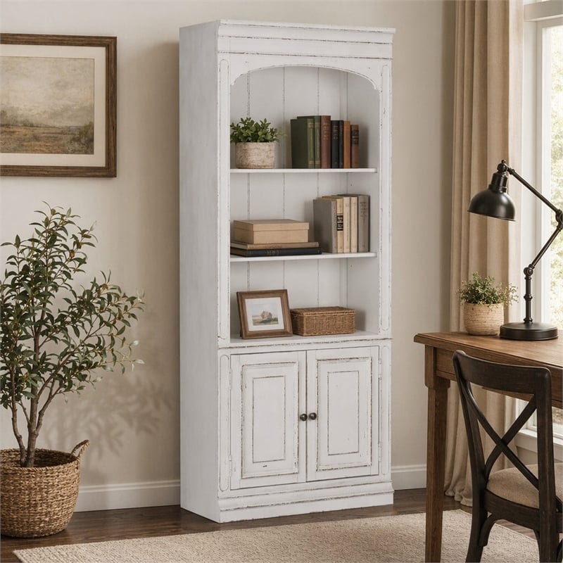 Pemberly Row White Bunching Bookcase with Dovetail and Canted Corners