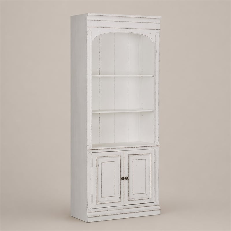 Pemberly Row White Bunching Bookcase with Dovetail and Canted Corners