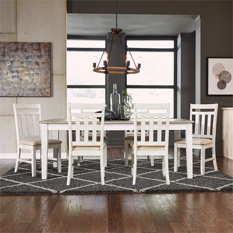Pemberly Row White 7 Piece Rectangular Table Set with Tufted Chairs