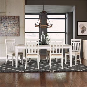 Pemberly Row White 7 Piece Rectangular Table Set with Tufted Chairs