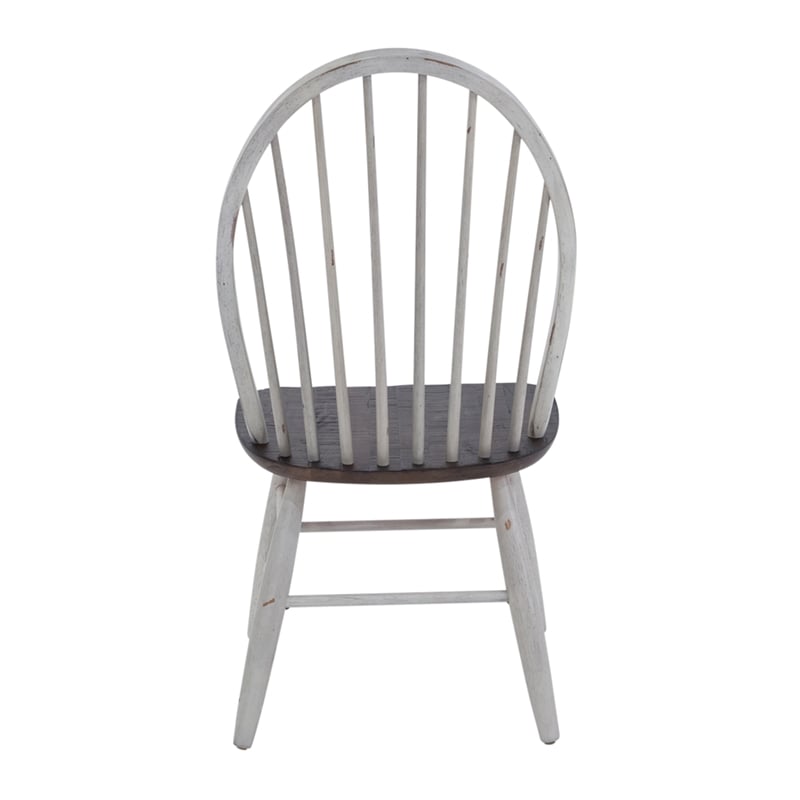 Pemberly Row White Windsor Back Side Chair Set of 2 Heavy Distressing