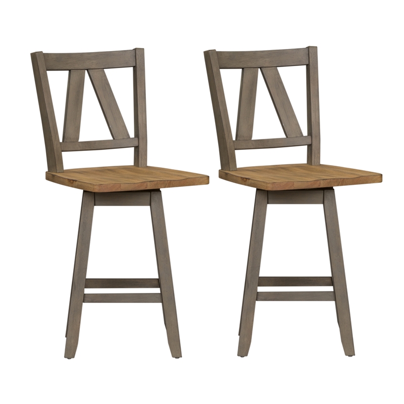 Pemberly Row Light Gray Counter Height Swivel Chair Set of 2 with V Design