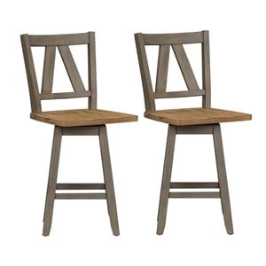 Pemberly Row Light Gray Counter Height Swivel Chair Set of 2 with V Design