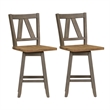 Pemberly Row Light Gray Counter Height Swivel Chair Set of 2 with V Design