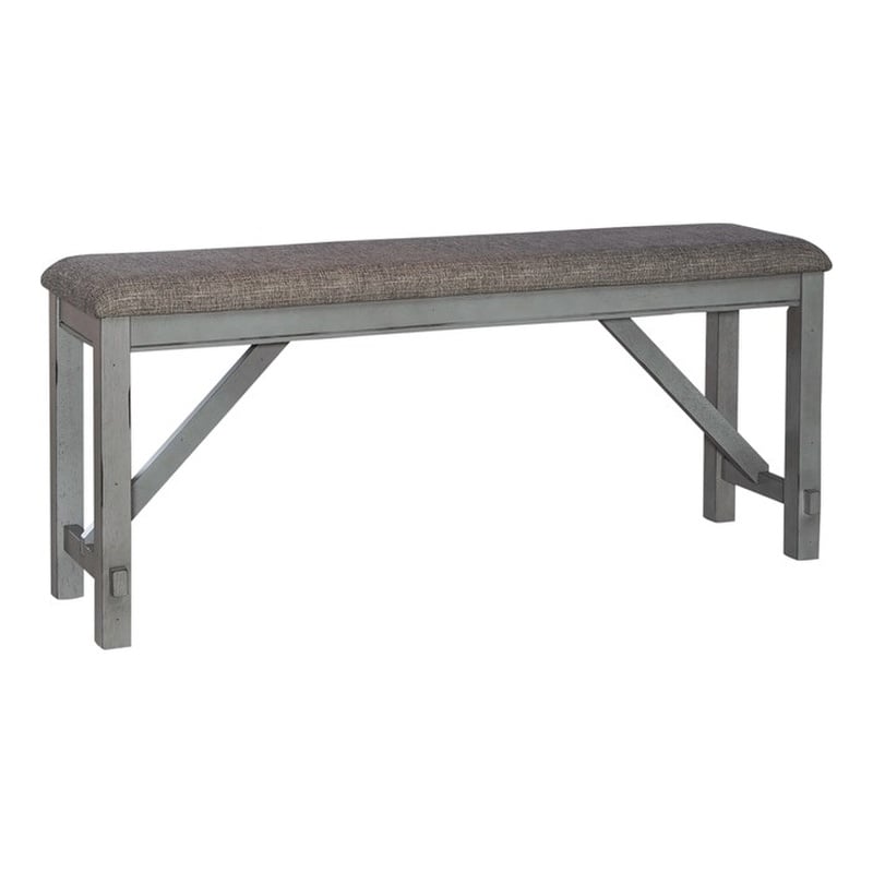 Pemberly Row Counter Height Dining Bench with Trestle Base in Gray
