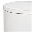 Pemberly Row White Drum End Table with Planked Top and Extra Storage