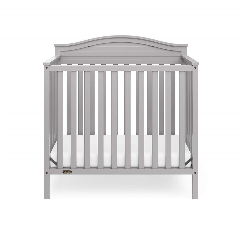 Pemberly Row Mini Convertible Crib in Pebble Gray with Foam Mattress