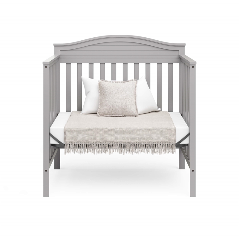 Pemberly Row Mini Convertible Crib in Pebble Gray with Foam Mattress