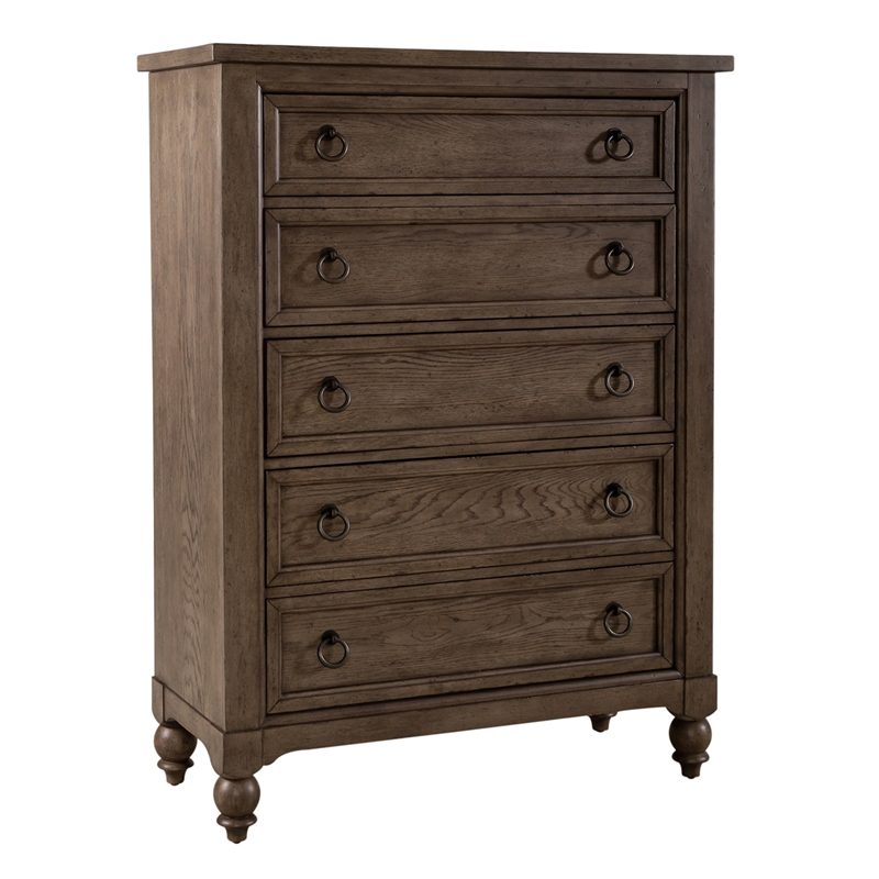 Pemberly Row 5 Drawer Chest with Cedar Lined Drawer in Dusty Taupe