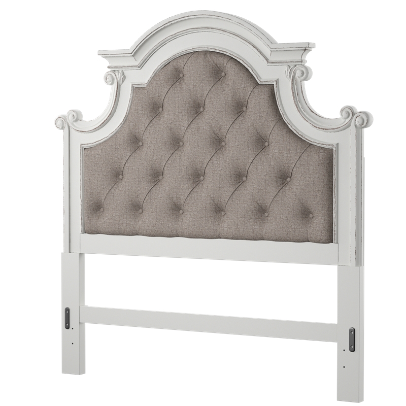 Pemberly Row Queen Upholstered Panel Headboard in Antique White/Bark