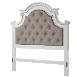 Pemberly Row Queen Upholstered Panel Headboard in Antique White/Bark