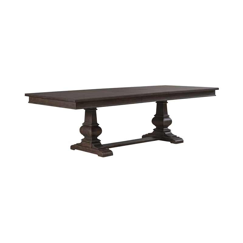 Pemberly Row Trestle Table Set with Easy Glide Leaf in Brown