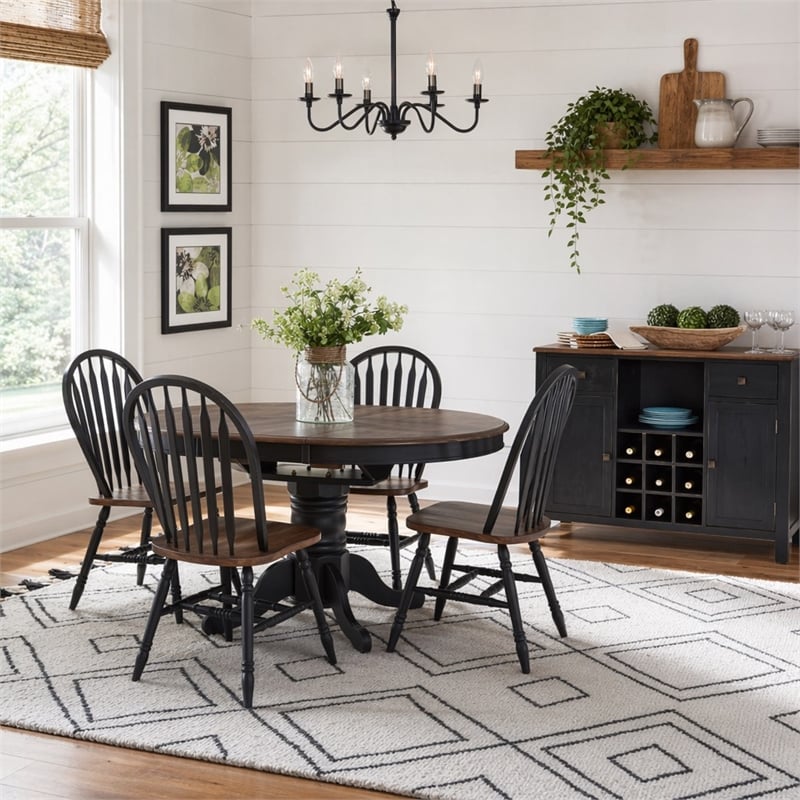 Pemberly Row 5 Piece Wood Pedestal Dining Table Set in Black