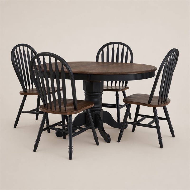 Pemberly Row 5 Piece Wood Pedestal Dining Table Set in Black