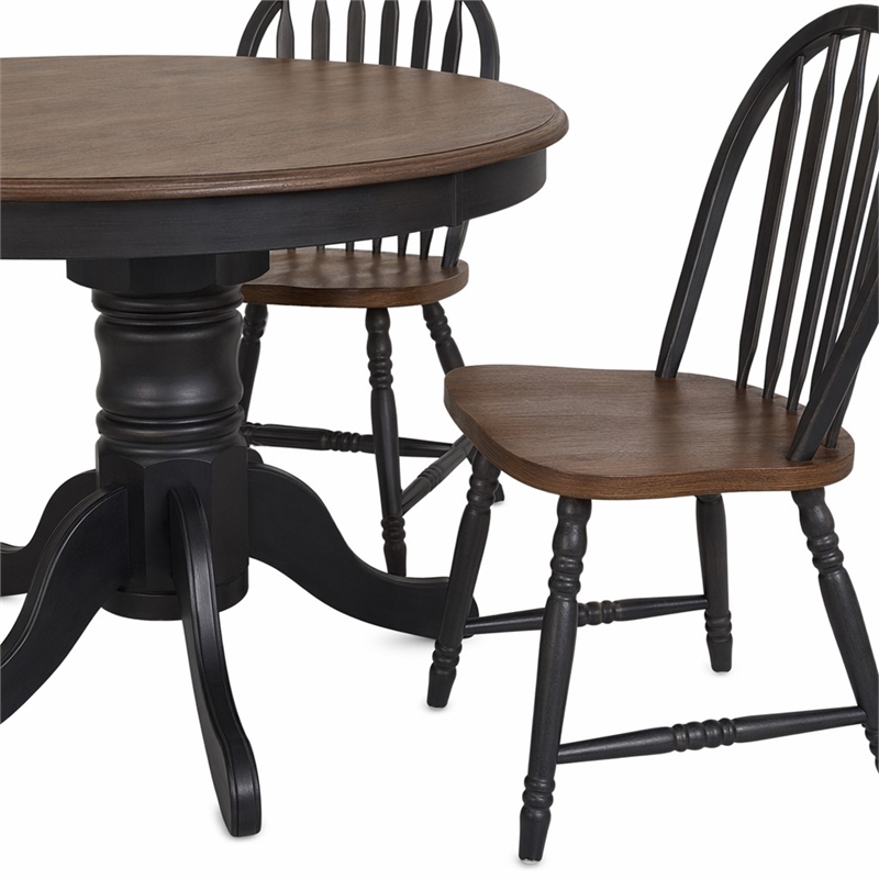 Pemberly Row 5 Piece Wood Pedestal Dining Table Set in Black