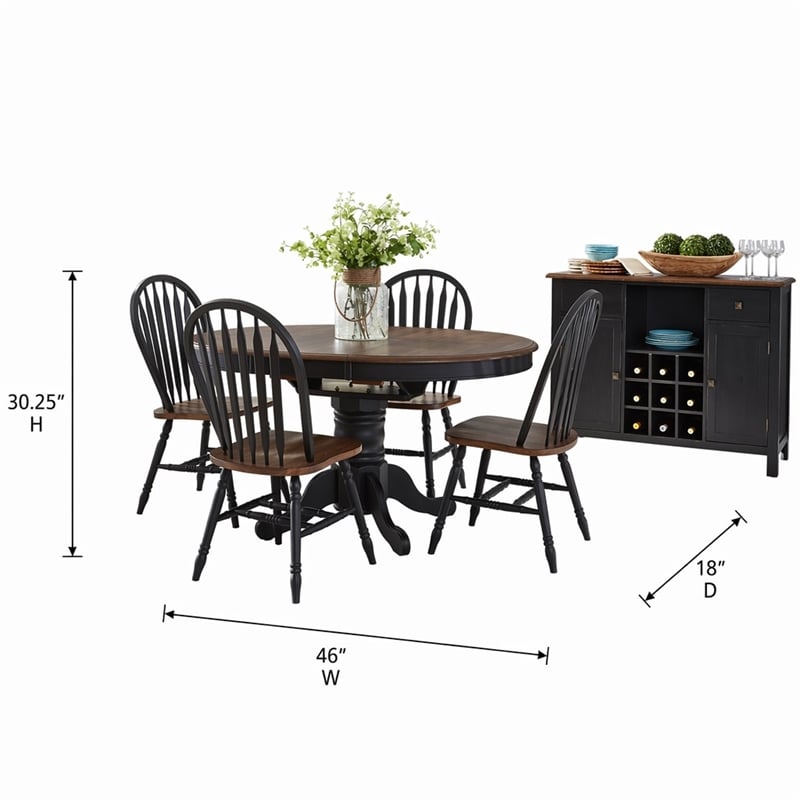 Pemberly Row 5 Piece Wood Pedestal Dining Table Set in Black