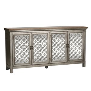 Pemberly Row Multi 4 Door Accent Cabinet with Wire Management in Brown