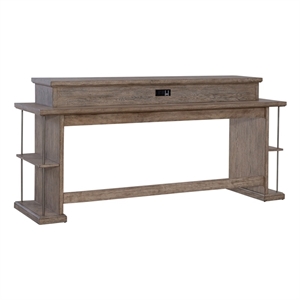 Pemberly Row Wood Console Bar Table with Charging Station in Burnished Beige