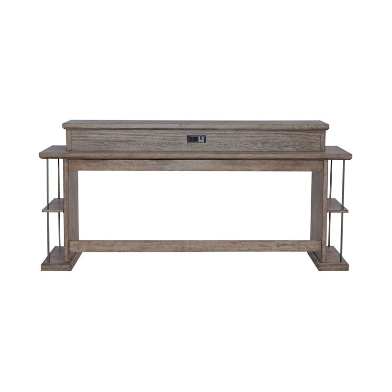 Pemberly Row Wood Console Bar Table with Charging Station in Burnished Beige