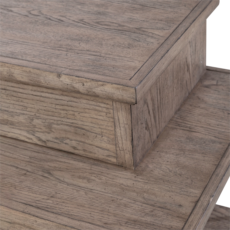 Pemberly Row Wood Console Bar Table with Charging Station in Burnished Beige
