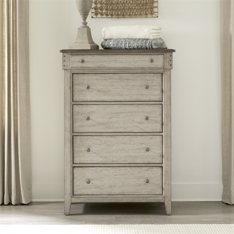 Pemberly Row 5 Drawer Chest with Cedar Lined Drawers in Weathered Linen