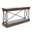 Pemberly Row Sofa Table with X Metal Accents and Walnut Inlay in Brown