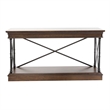 Pemberly Row Sofa Table with X Metal Accents and Walnut Inlay in Brown